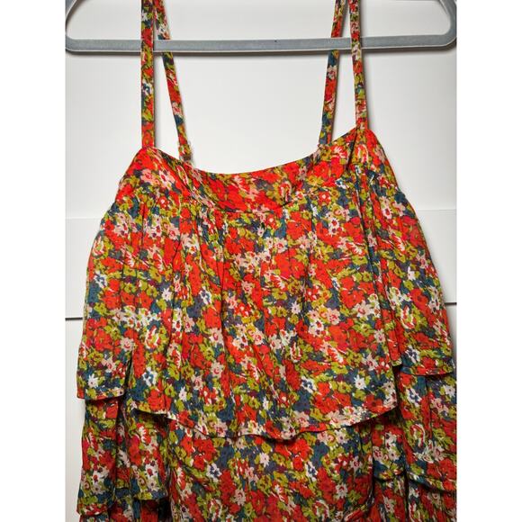 NWOT Free People Orange Multi Floral Tiered Baby Doll Blouse Extra Small - Picture 3 of 15